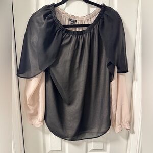 Jacob Black & Blush Layered Chiffon Long Sleeve Blouse – Size M